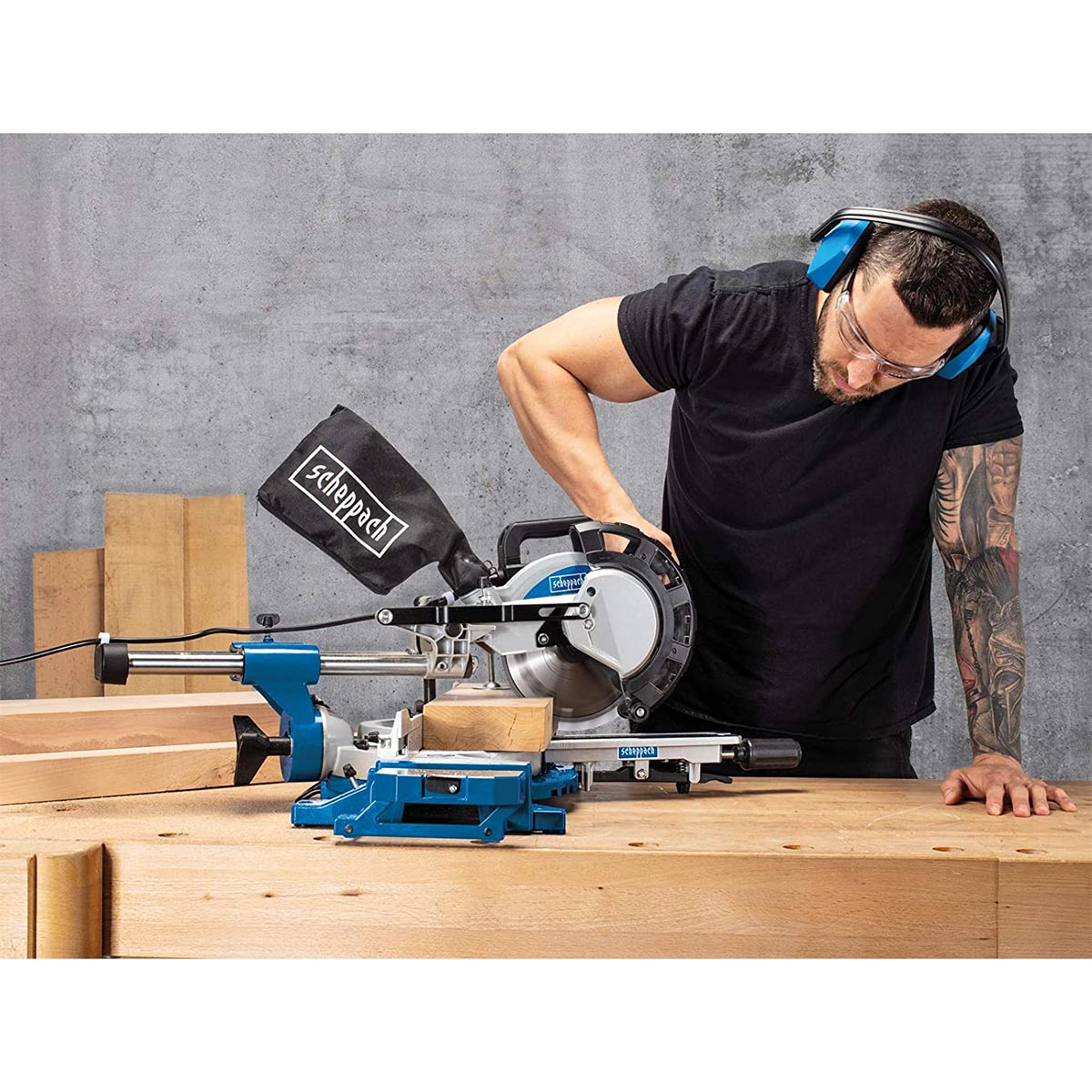 Scheppach HM216 216mm Sliding Compound Mitre Saw with 2 Blades (240V)