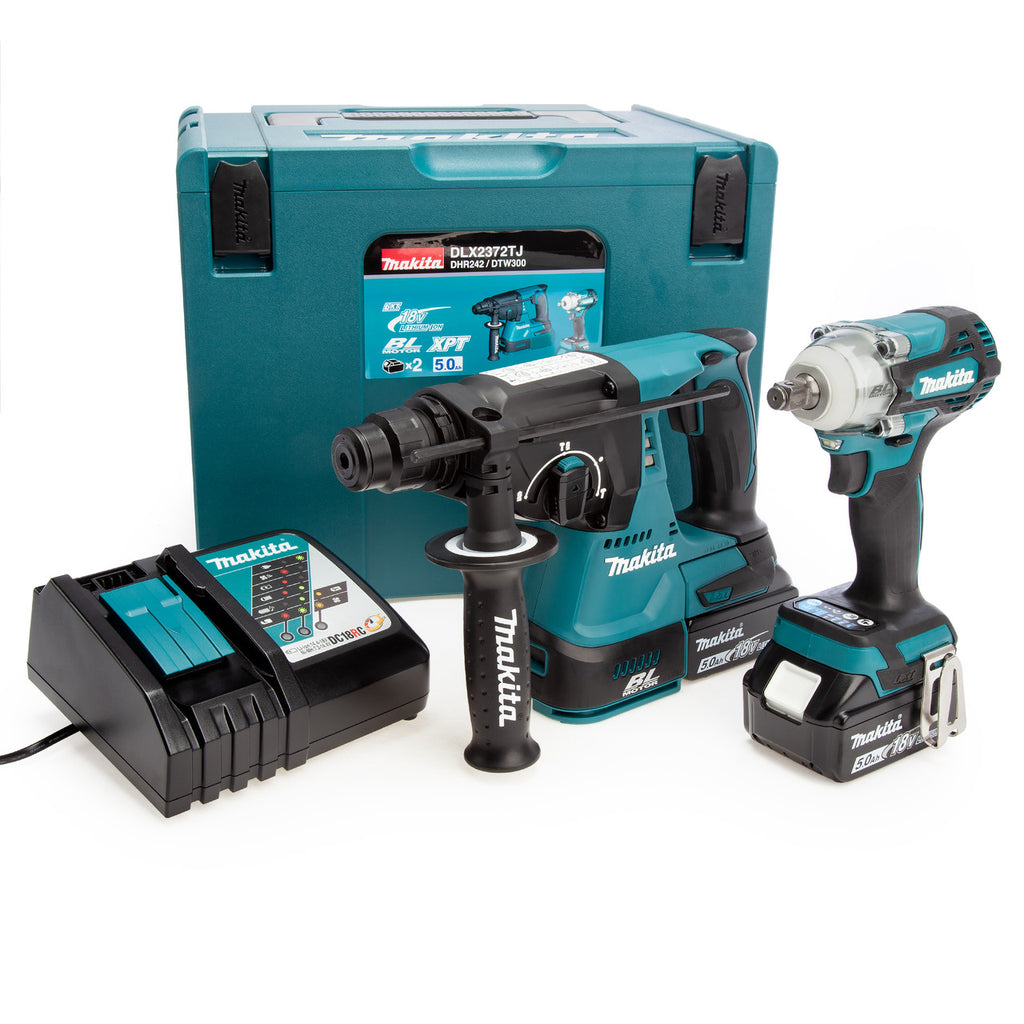 Makita DLX2372TJ 18V LXT Rotary Hammer & Impact Wrench Twin Pack (2 x 5.0Ah Batteries)