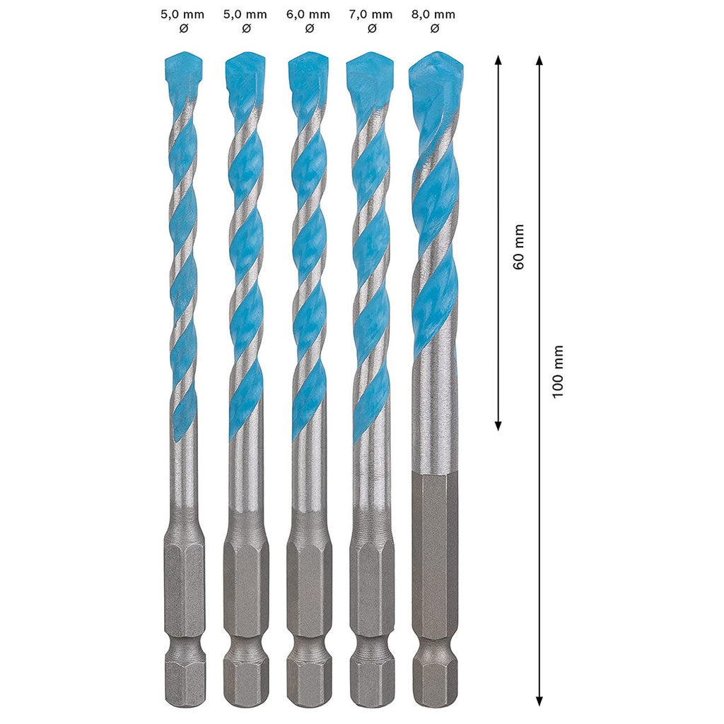 Bosch 2608900586 Expert HEX-9 MultiConstruction Drill Bit Set 5.5mm - 8mm (Pack Of 5) 3