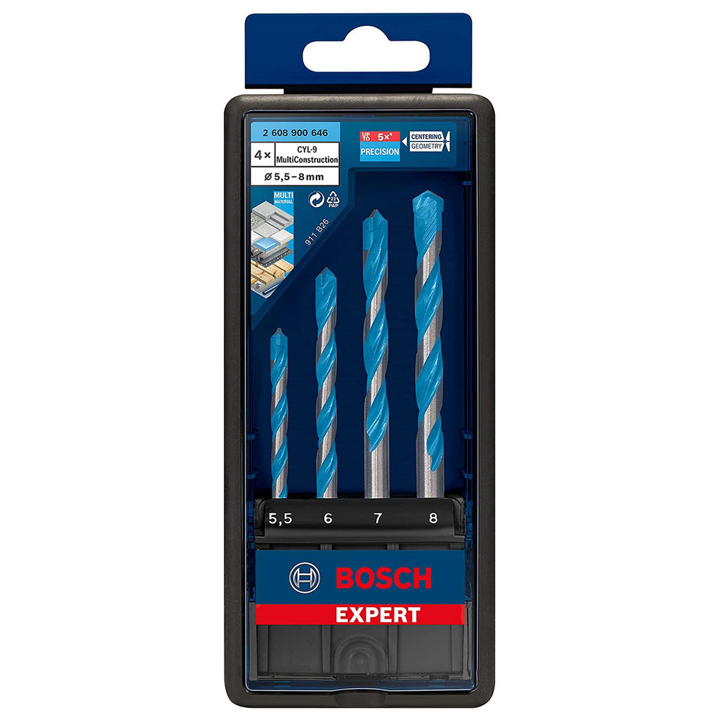 Bosch 2608900646 Expert CYL-9 Multi Construction Drill Bit Set 5.5mm - 8mm (Pack Of 4)