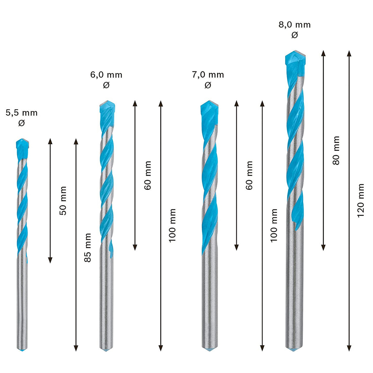 Bosch 2608900646 Expert CYL-9 Multi Construction Drill Bit Set 5.5mm - 8mm (Pack Of 4) 4