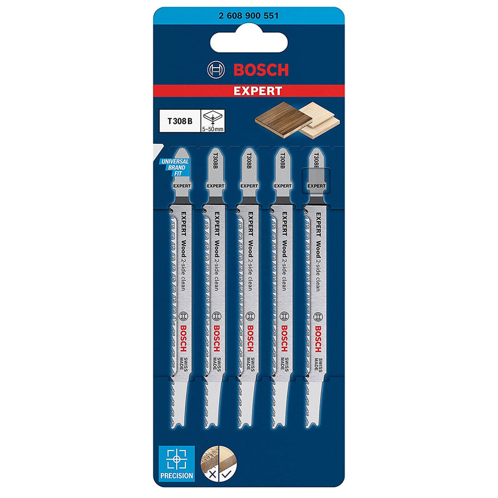 Bosch T308B Expert 'Wood 2-Side Clean' Jigsaw Blades (5 Pack)