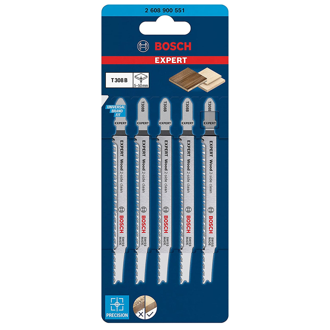 Bosch T308B Expert 'Wood 2-Side Clean' Jigsaw Blades (5 Pack)