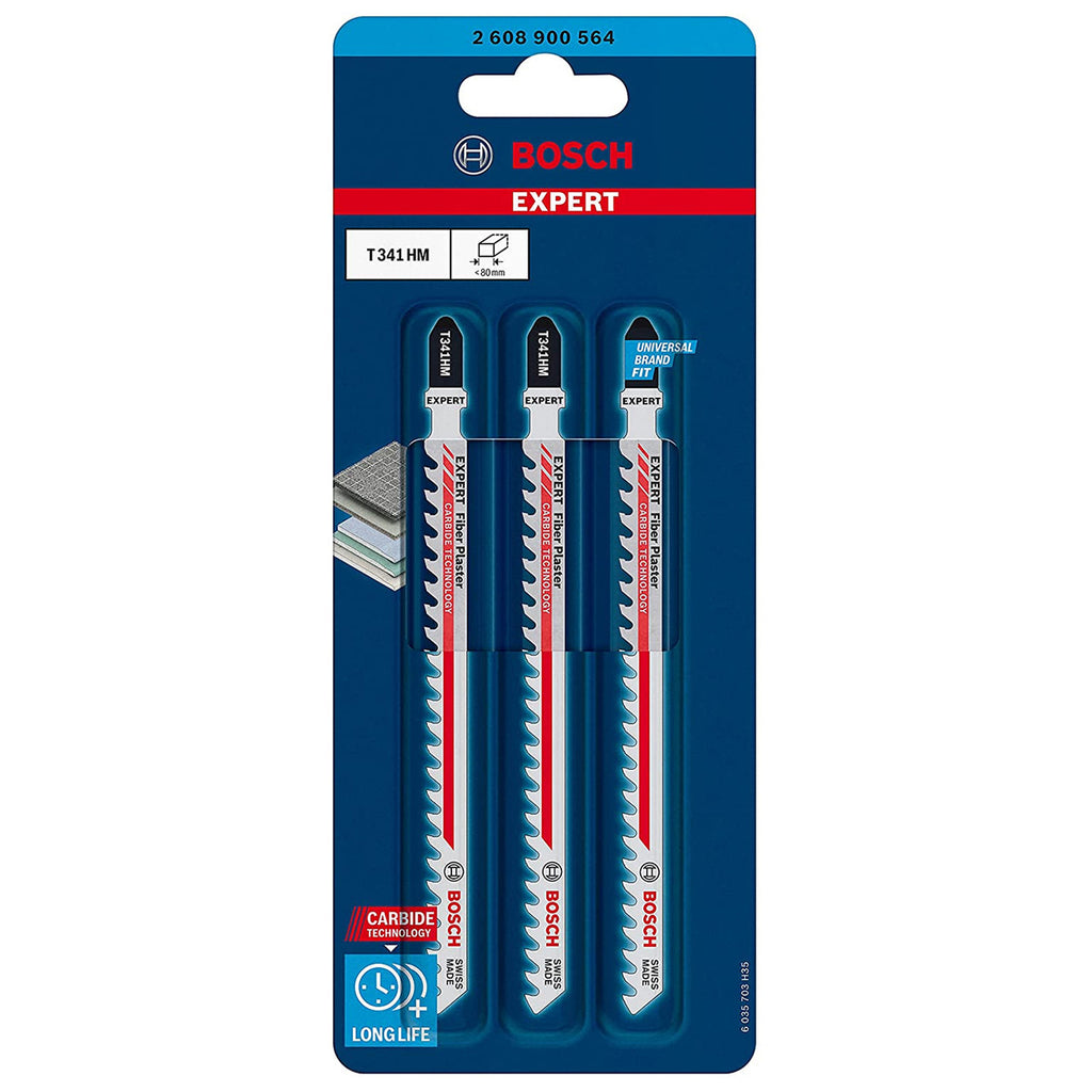 Bosch T341HM Expert ‘Fiber Plaster’ Jigsaw Blades 132mm (3 Pack)