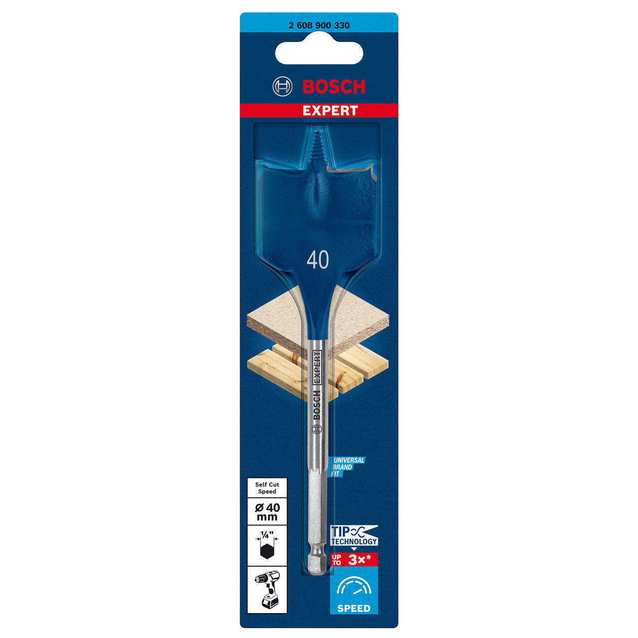 Bosch 2608900330 Expert SelfCut Speed Flat Bit with Hex Shank 40mm x 152mm 2