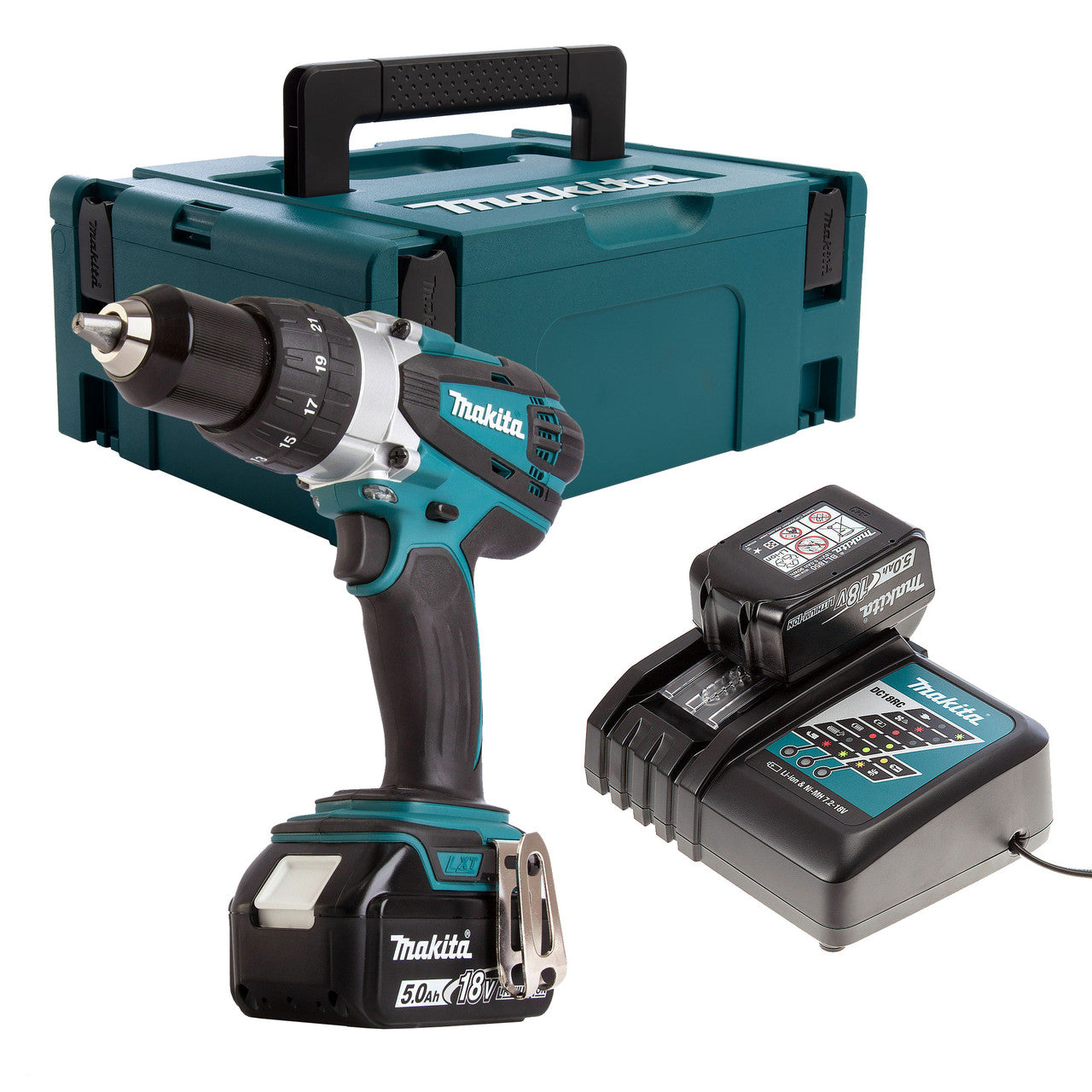 Makita DHP458RTJ 18V LXT Combi Drill (2 x 5.0Ah Battery)
