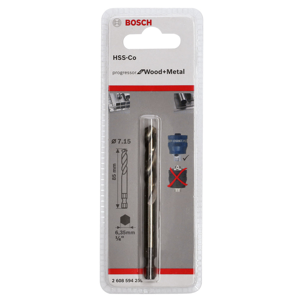Bosch 2608594255 HSS-Co Hole Saw Pilot Drill 7.15mm x 43mm x 85mm 1/4in Hex Shank 2
