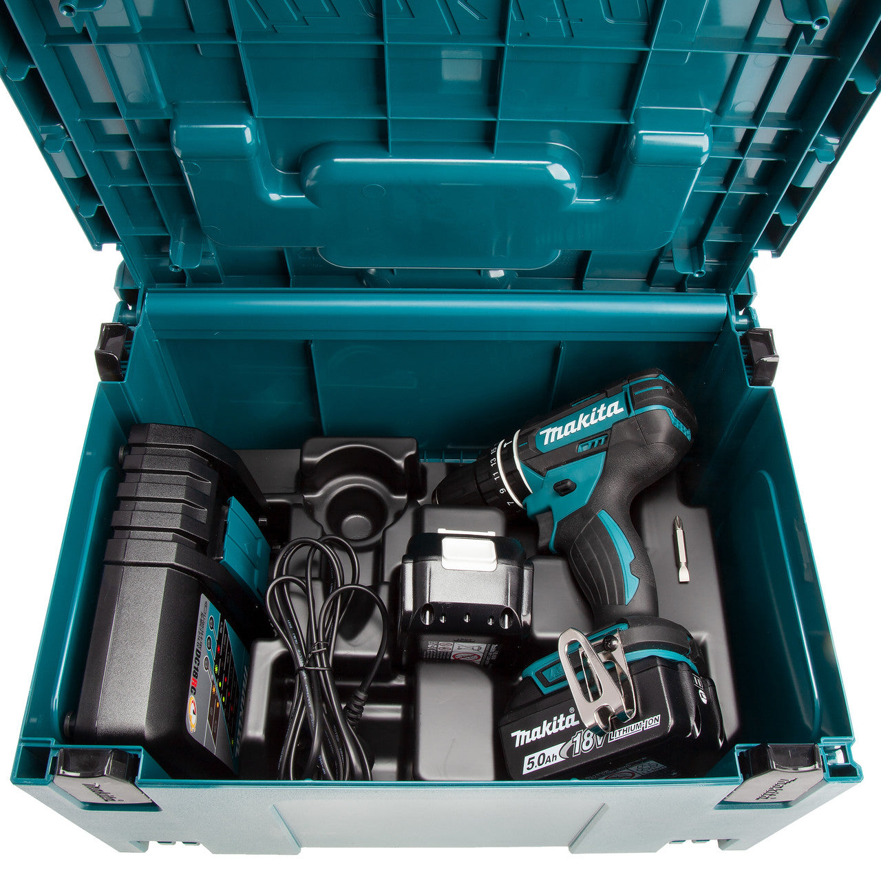 Makita DHP482RTJ 18V LXT Combi Drill (2 x 5.0Ah Batteries) in MakPac 4
