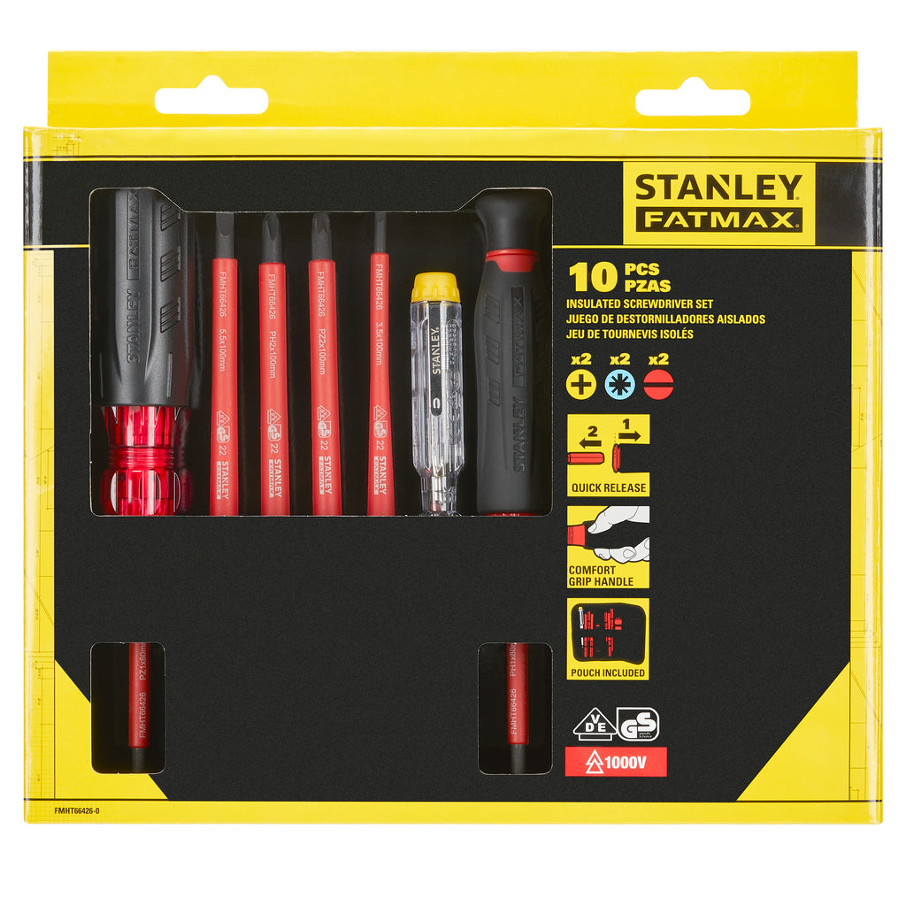 Stanley FMHT66426-0 FatMax VDE Multi-Bit Screwdriver Set In Pouch (10 Piece)