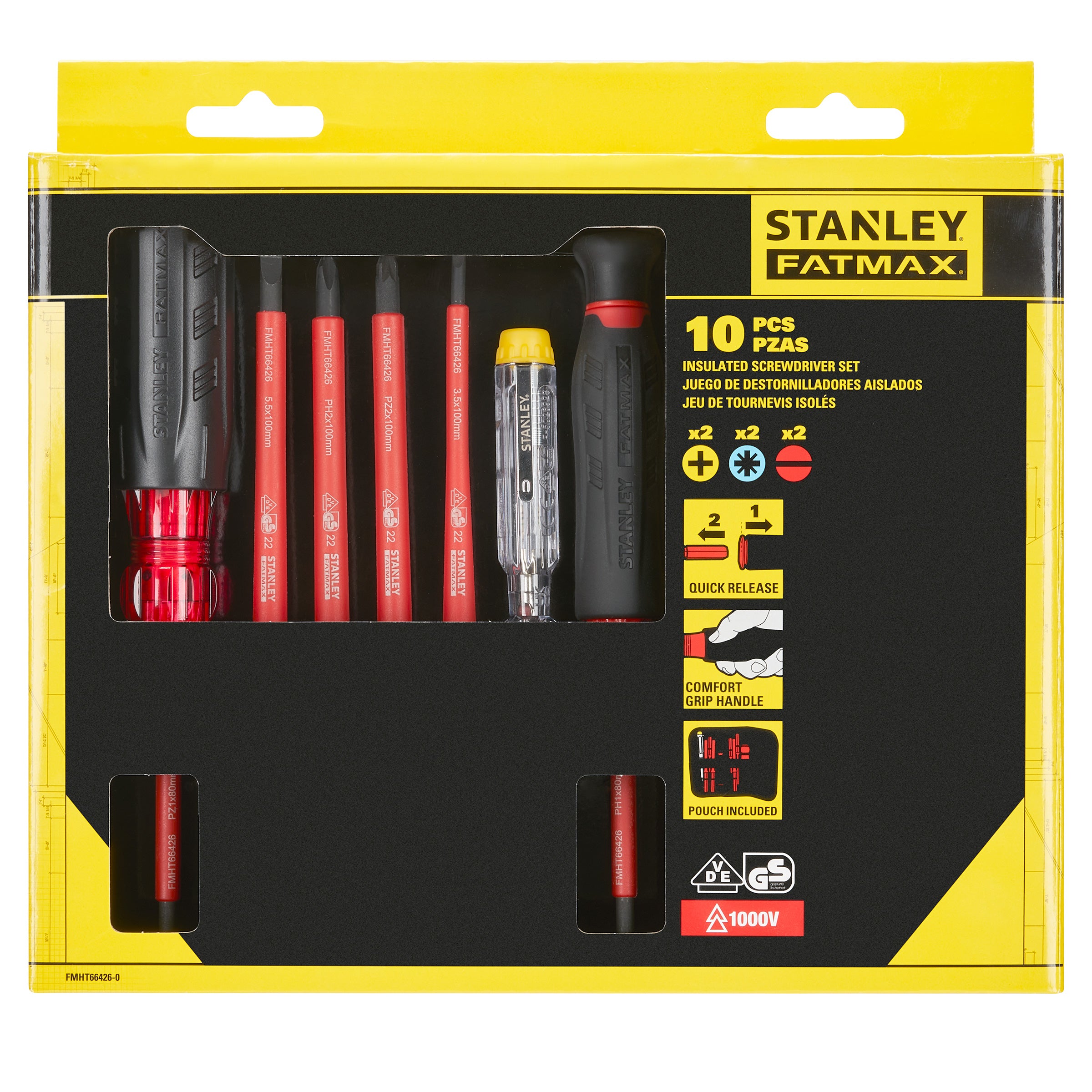 Stanley FMHT66426-0 FatMax VDE Multi-Bit Screwdriver Set In Pouch (10 Piece)