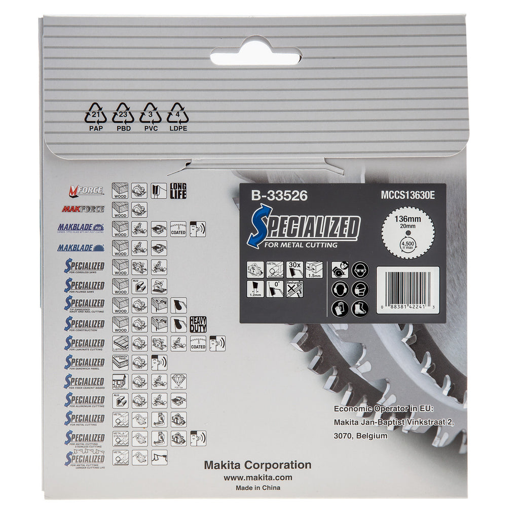 Makita B-33526 Specialized Circular Saw Blade for Metal Cutting 136mm x 20mm x 30T 3