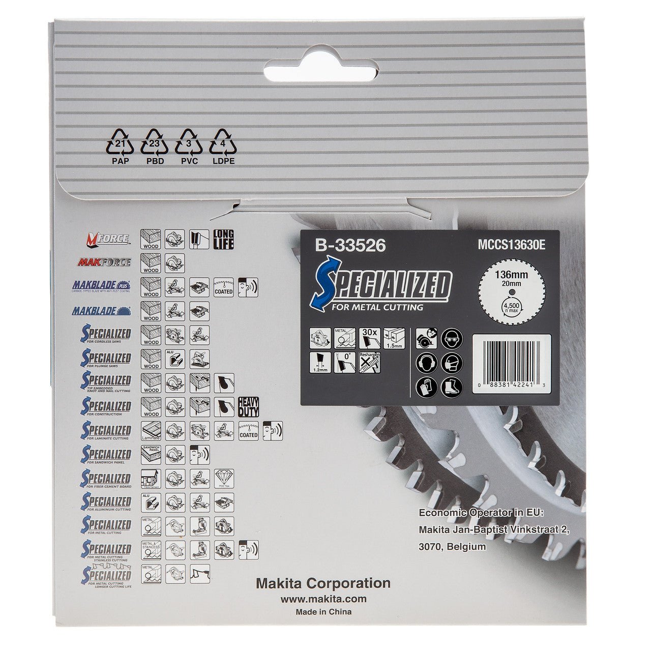 Makita B-33526 Specialized Circular Saw Blade for Metal Cutting 136mm x 20mm x 30T 3