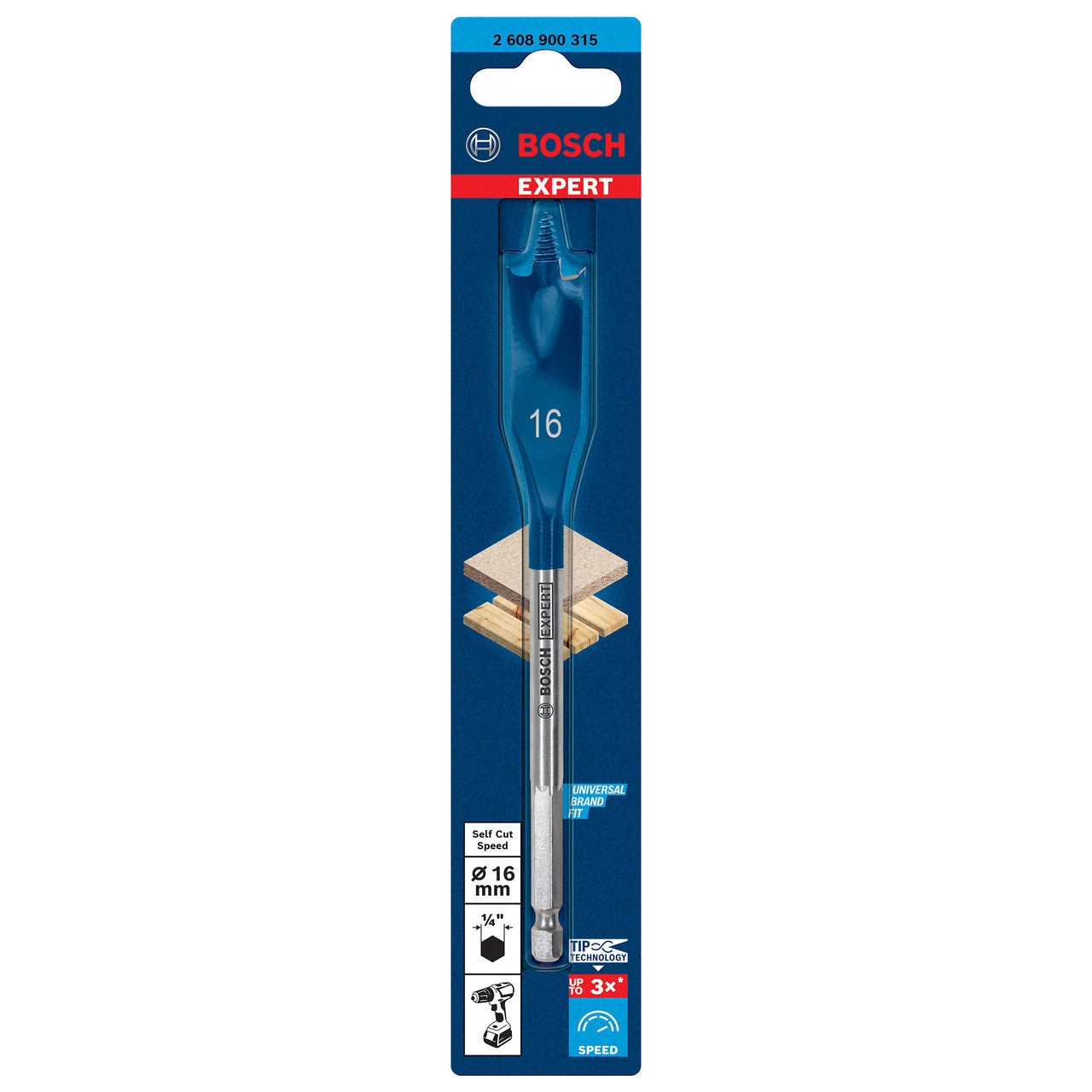 Bosch 2608900315 Expert SelfCut Speed Flat Bit with Hex Shank 16mm x 152mm 2