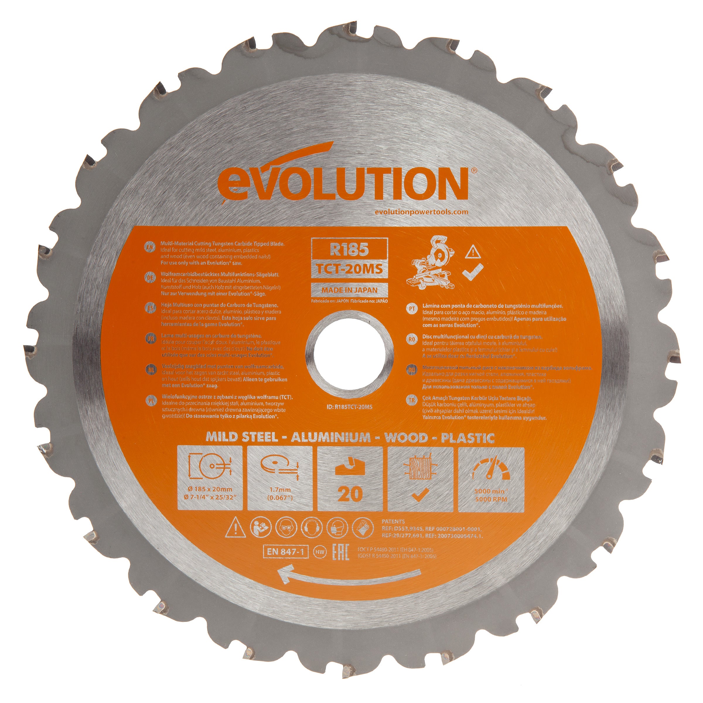Evolution R185 TCT-20CS Circular Saw Blade for Multi-Material 185x 20mmx 20T