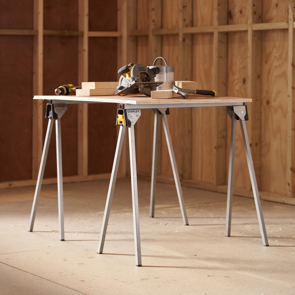 Stanley STST81337-1 Folding Metal Sawhorse Twin Pack 450kg Capacity 2