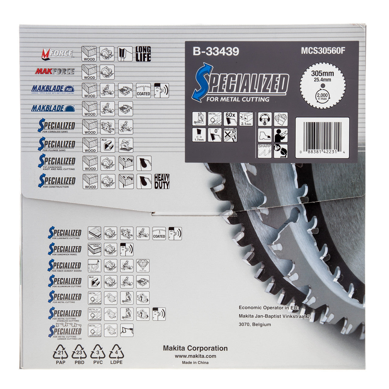 Makita B-33439 Specialized Circular Saw Blade for Metal Cutting 305mm x 25.4mm x 60T 3