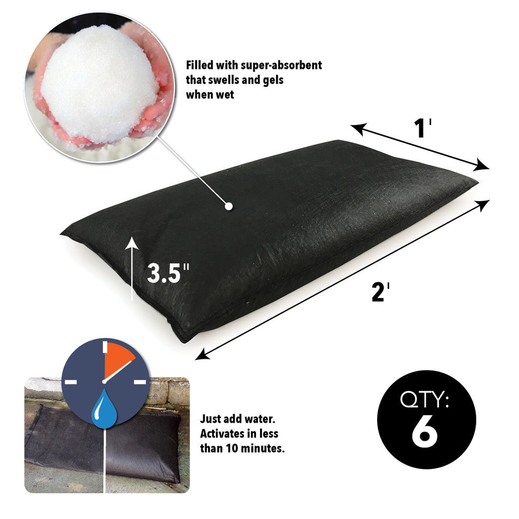 Quick Dam QD1224-6 Water Activated Flood Bags 1ft x 2ft (Pack of 6) 2