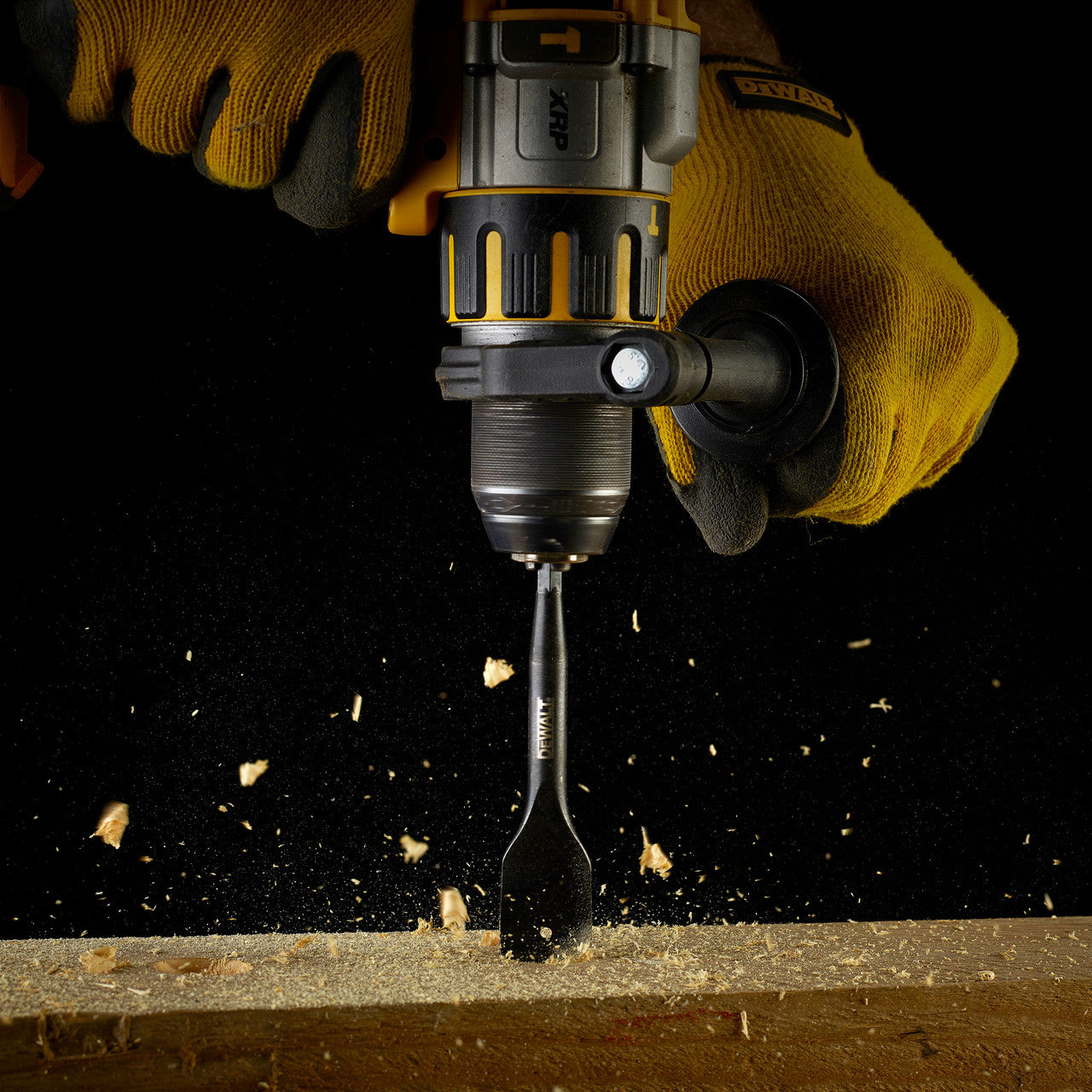 Dewalt DT4763 drills a hole in some timber