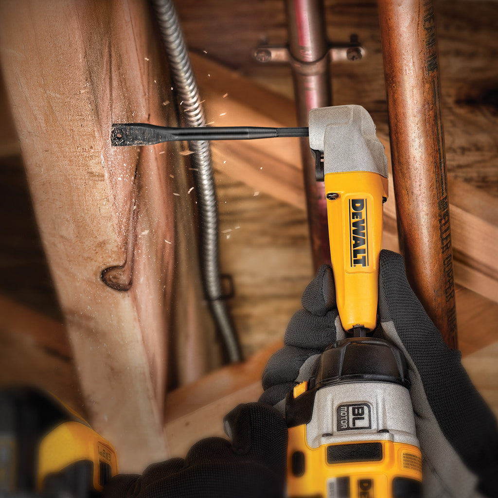 Dewalt DT4763 drills into joist in a tight spot