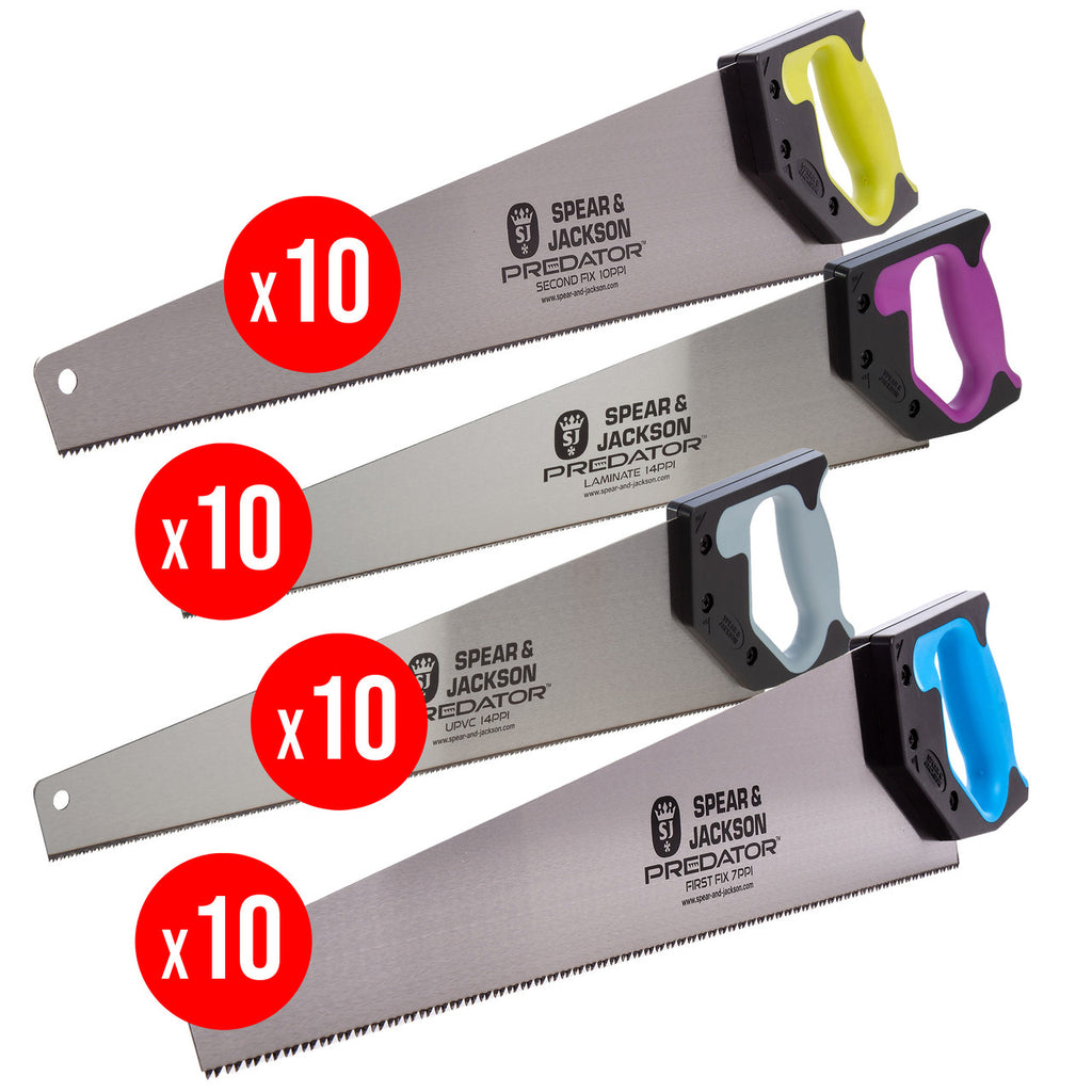 Spear & Jackson with 40 Assorted Saws (10 x B98FF, B98SF, B98UPVC, B98LAMINATE) with 10x logos