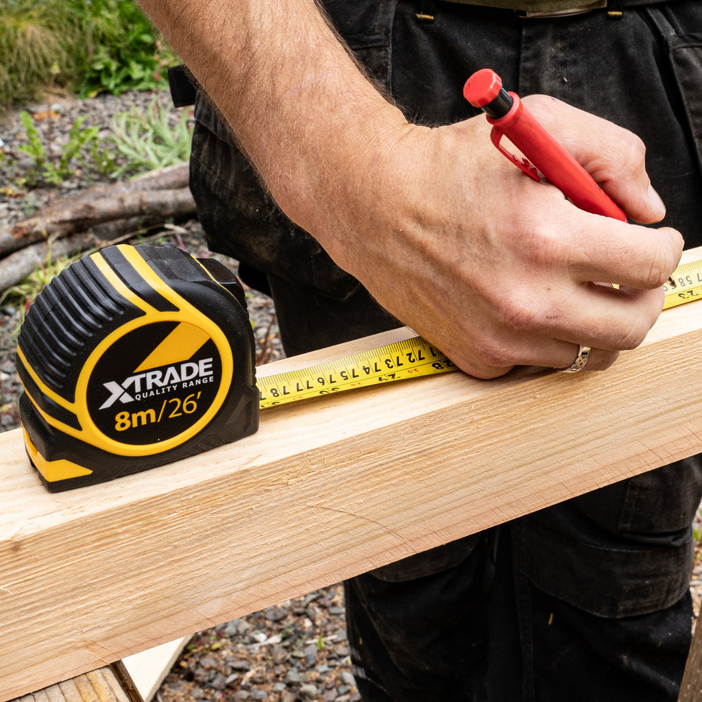 XTrade X0900032 Metric/Imperial Tape Measure 8m measuring up on jobsite