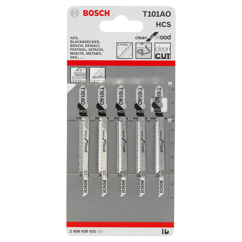 Bosch T101AO Clean for Wood Jigsaw Blades showing Pack of 5