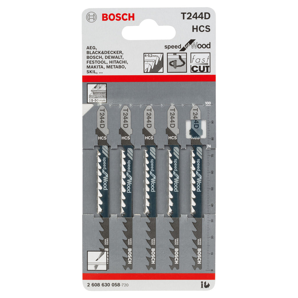 Bosch T244D Speed for Wood Jigsaw Blades showing pack of 5