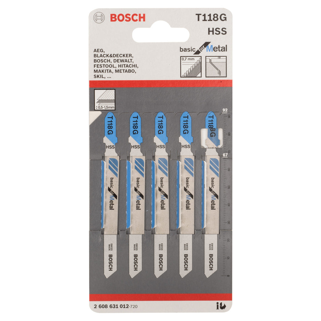 Bosch T118G Basic for Metal Jigsaw Blades showing pack of 5 blades