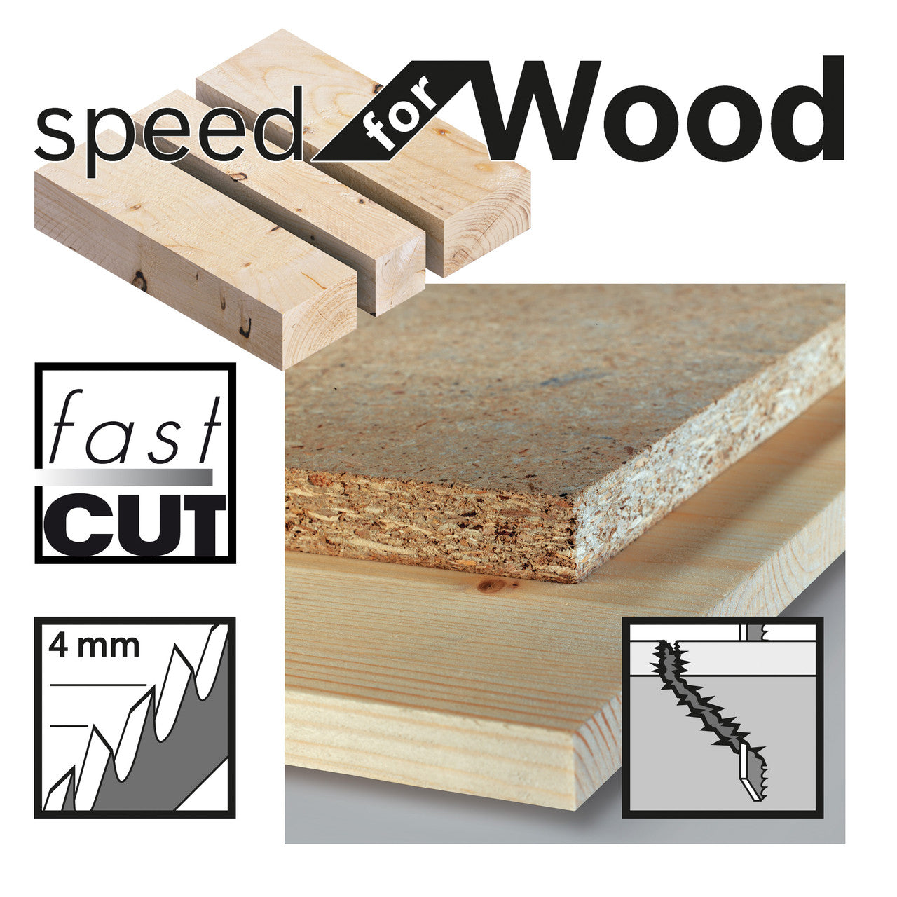 Bosch T344D Speed for Wood Jigsaw Blades showing materials they can cut