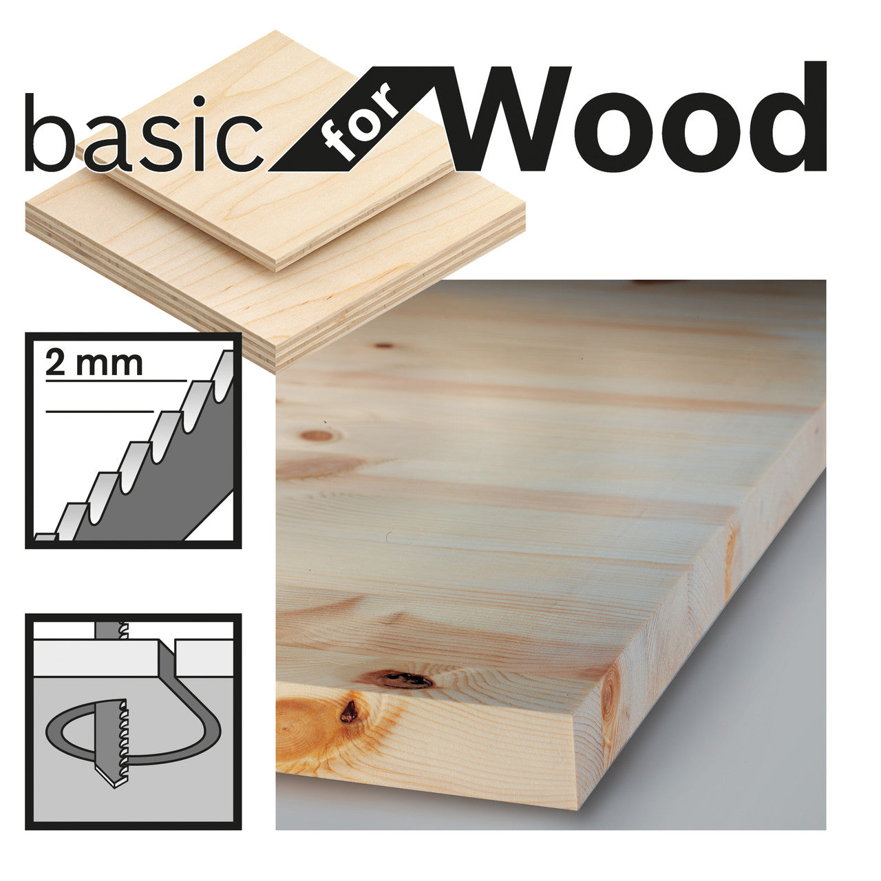 Bosch T119BO Basic for Wood Jigsaw Blades showing material the blades can cut