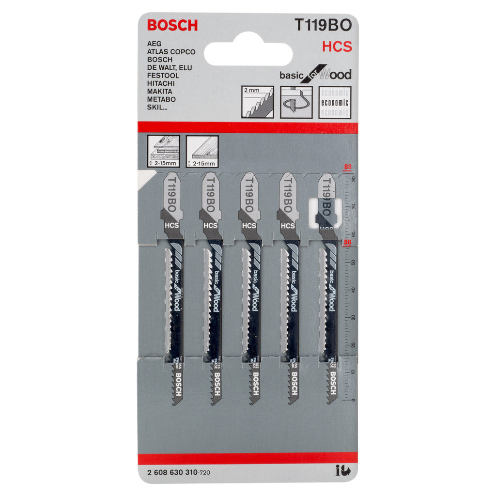 Bosch T119BO Basic for Wood Jigsaw Blades showing 5 pack of blades