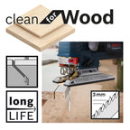 Bosch T301CD (2608637590) Clean For Wood Jigsaw Blades shows materials they can cut