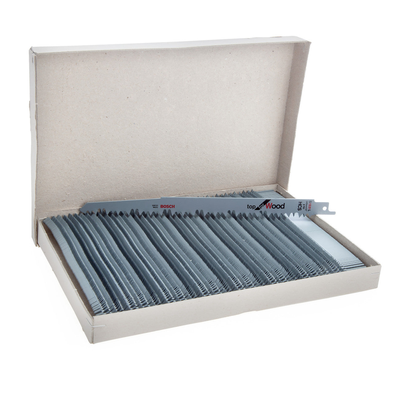Bosch S1531L Top Reciprocating Saw Blades for Wood 240mm (Pack Of 100) box open
