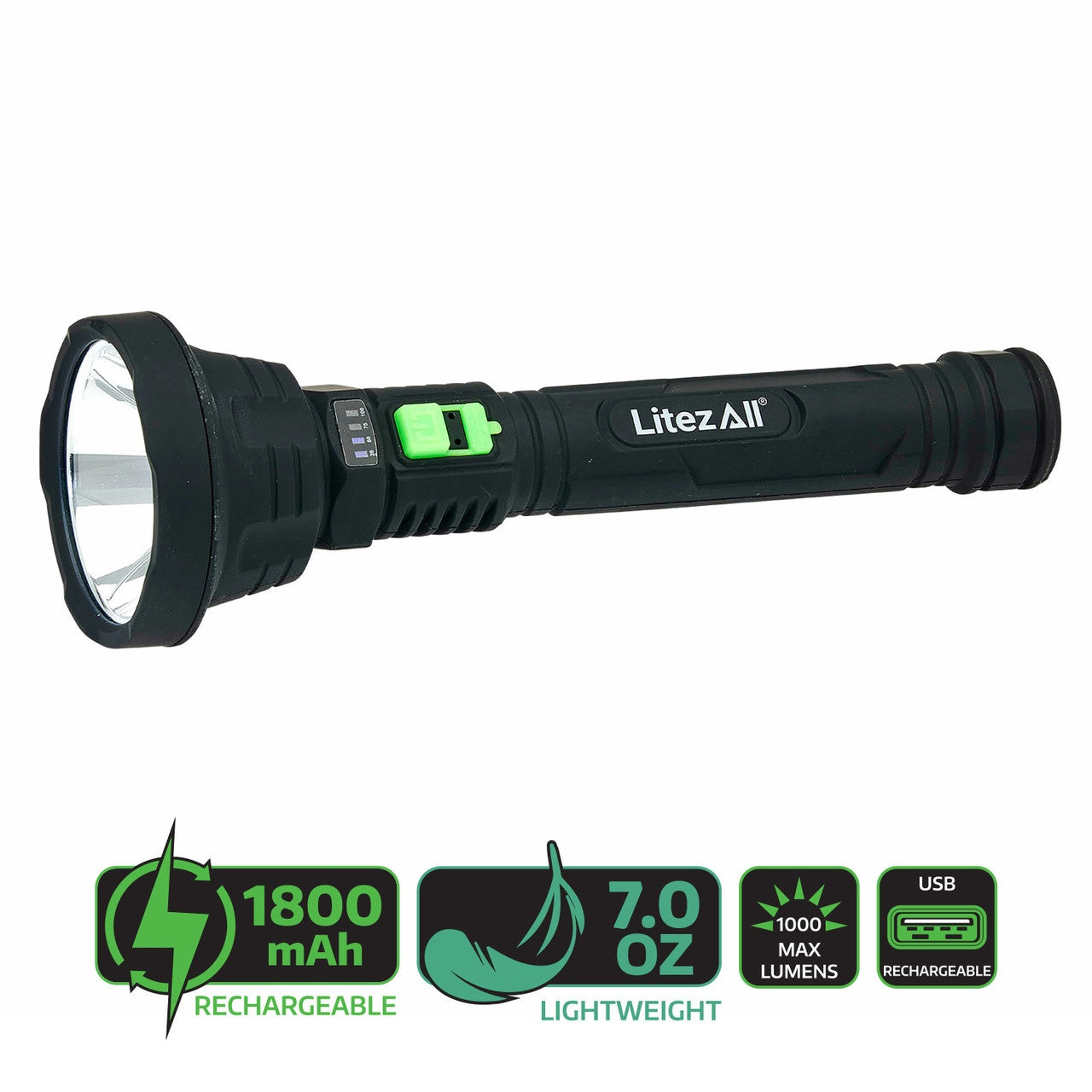 LitezAll 25201 Rechargeable Soft Touch Flashlight 1000 Lumens