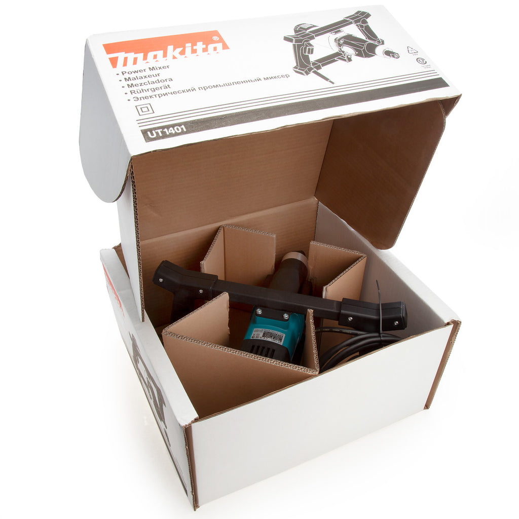 Makita UT1401 High Viscosity Paddle Mixer 1300W (240V) in packaging lying open