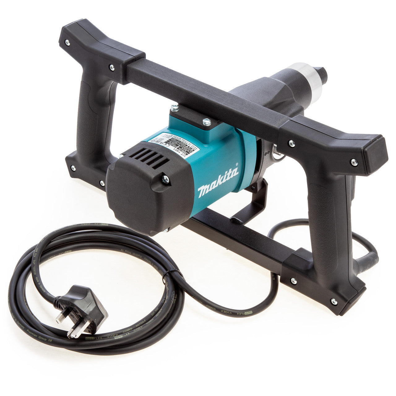 Makita UT1401 High Viscosity Paddle Mixer 1300W (240V) rear viewe showing 240V plug