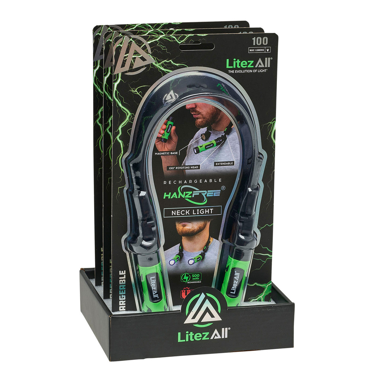 LitezAll 25515 Rechargeable Neck Light 100 Lumens merchandiser