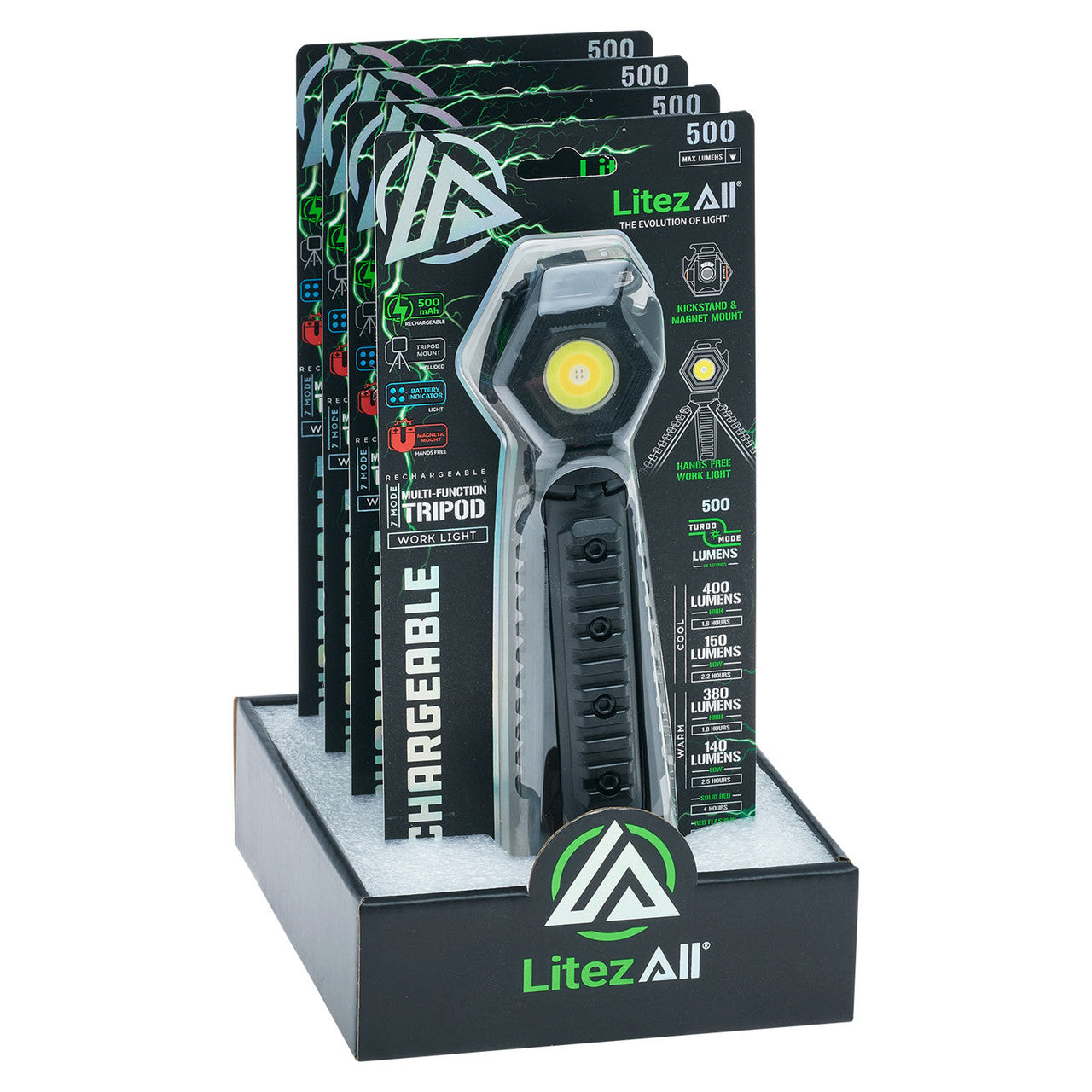 LitezAll 26215 Compact Work Light with Tripod 500 Lumens merchandiser