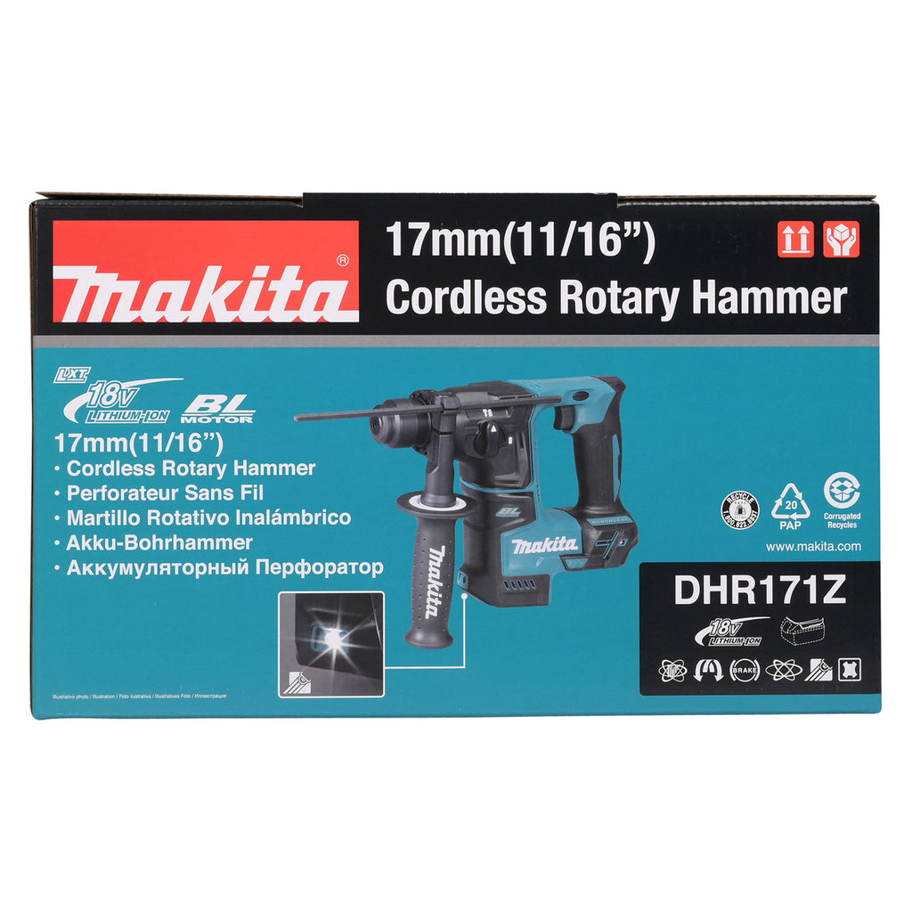 Makita DHR171Z 18V LXT Brushless SDS Plus Rotary Hammer Drill (Body Only) packaging