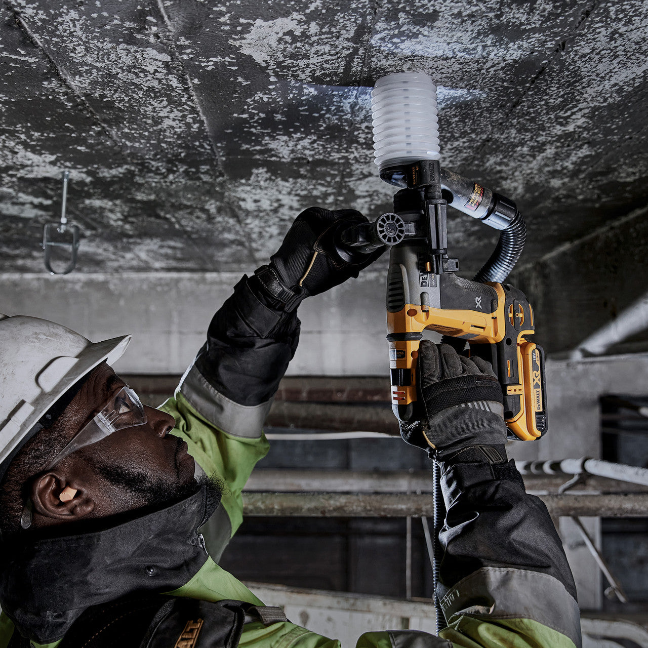 Dewalt DCH172N 18V XR Compact Brushless SDS Plus Hammer Drill (Body Only) drilling ceiling