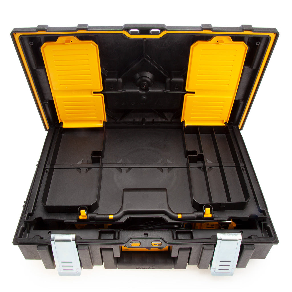 Dewalt DCK266P2 18V XR Combi Drill & Impact Driver Twin Pack case open showing storage compartment