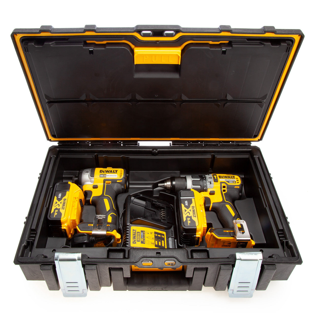 Dewalt DCK266P2 18V XR Combi Drill & Impact Driver Twin Pack both tools viewed in open case