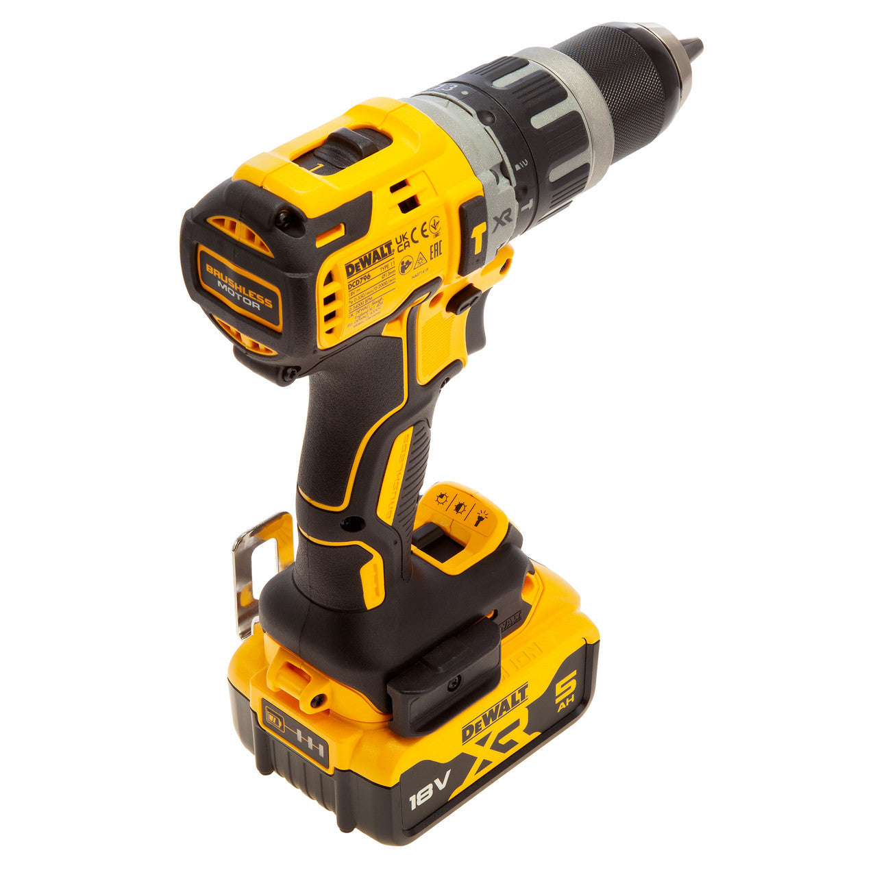 Dewalt DCD796P2 18V XR Brushless Combi Drill rear view