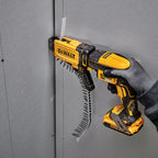 Dewalt DCF620P2K 18V Brushless Collated Drywall Screwdriver in use with collated head
