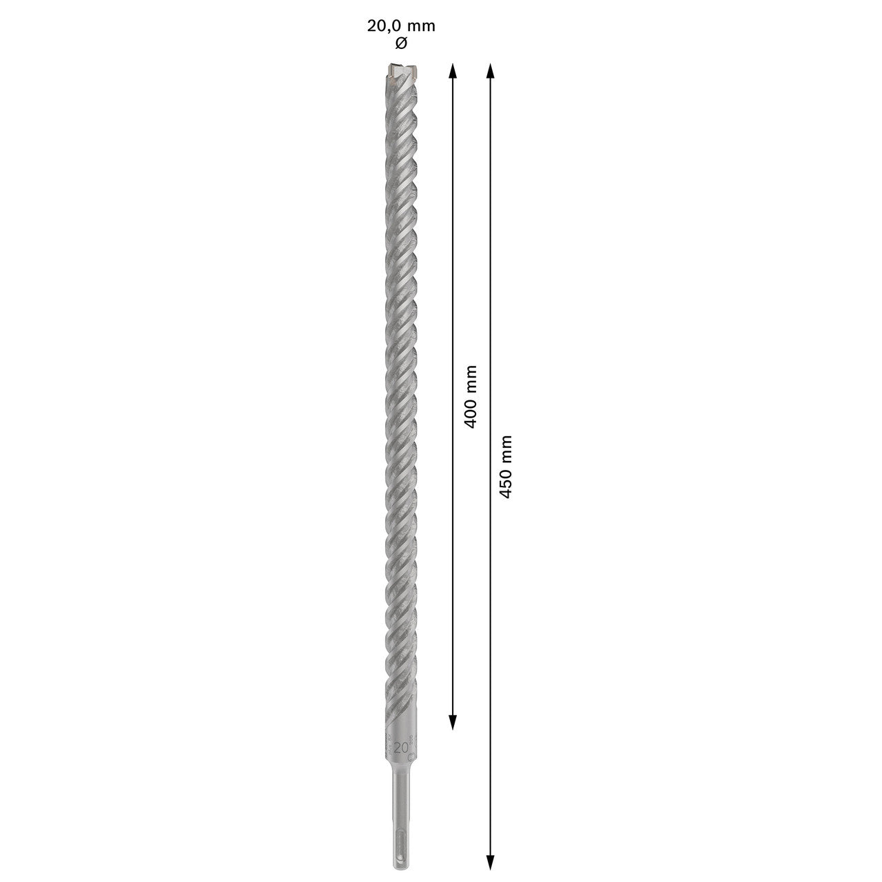 Bosch 2608836641 SDS+ 5X Masonry Drill Bit graphic showing measurements