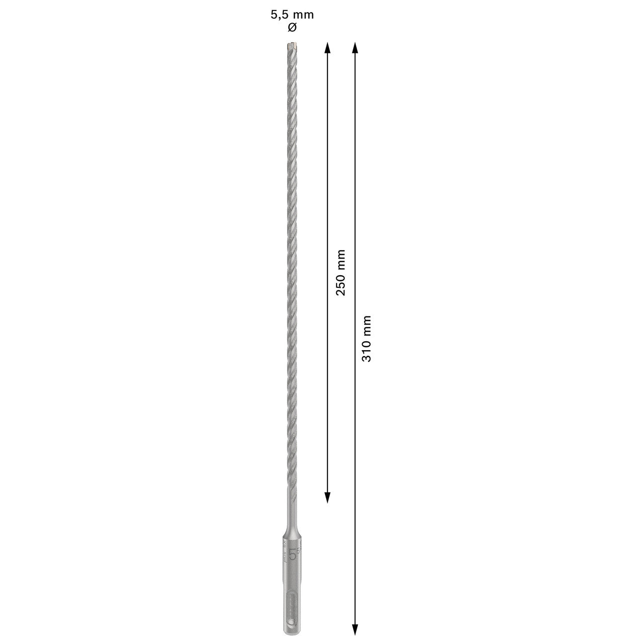 Bosch 2608836610 SDS+ 5X Masonry Drill Bit graphic showing measurements