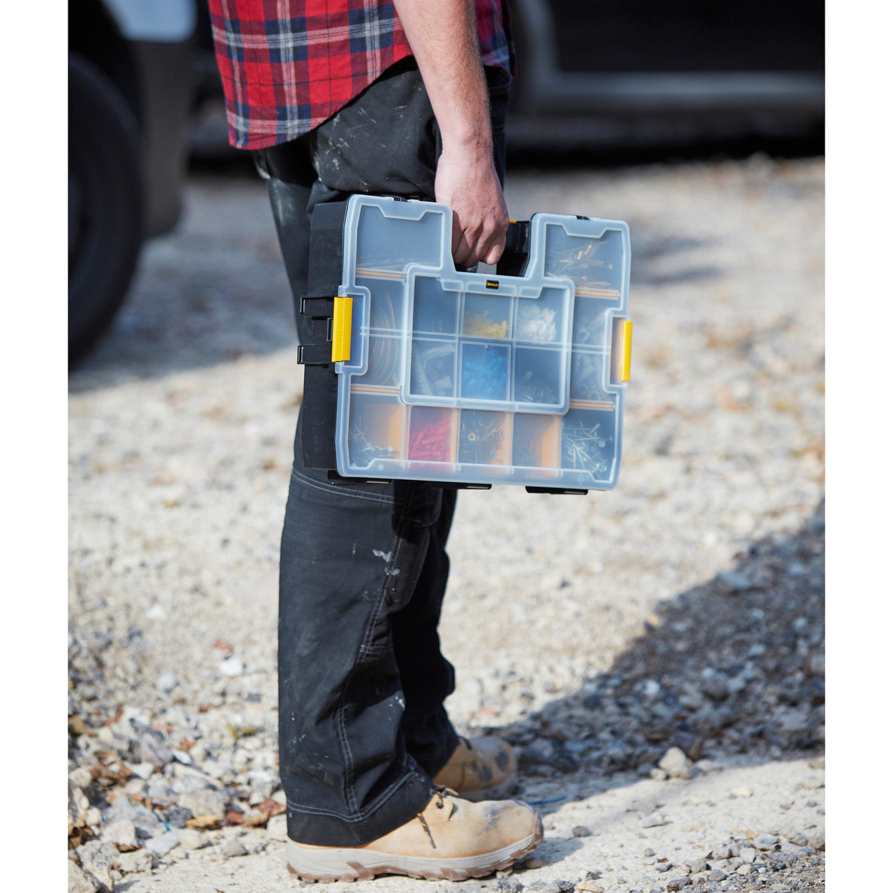Stanley 1-94-745 Sort Master Seal Tight Professional Organiser in use on jobsite