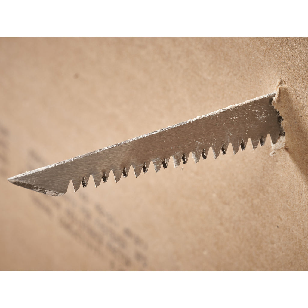 Stanley FMHT0-20559 FatMax Folding Plasterboard Saw 110mm (4") jabbing through plasterboard