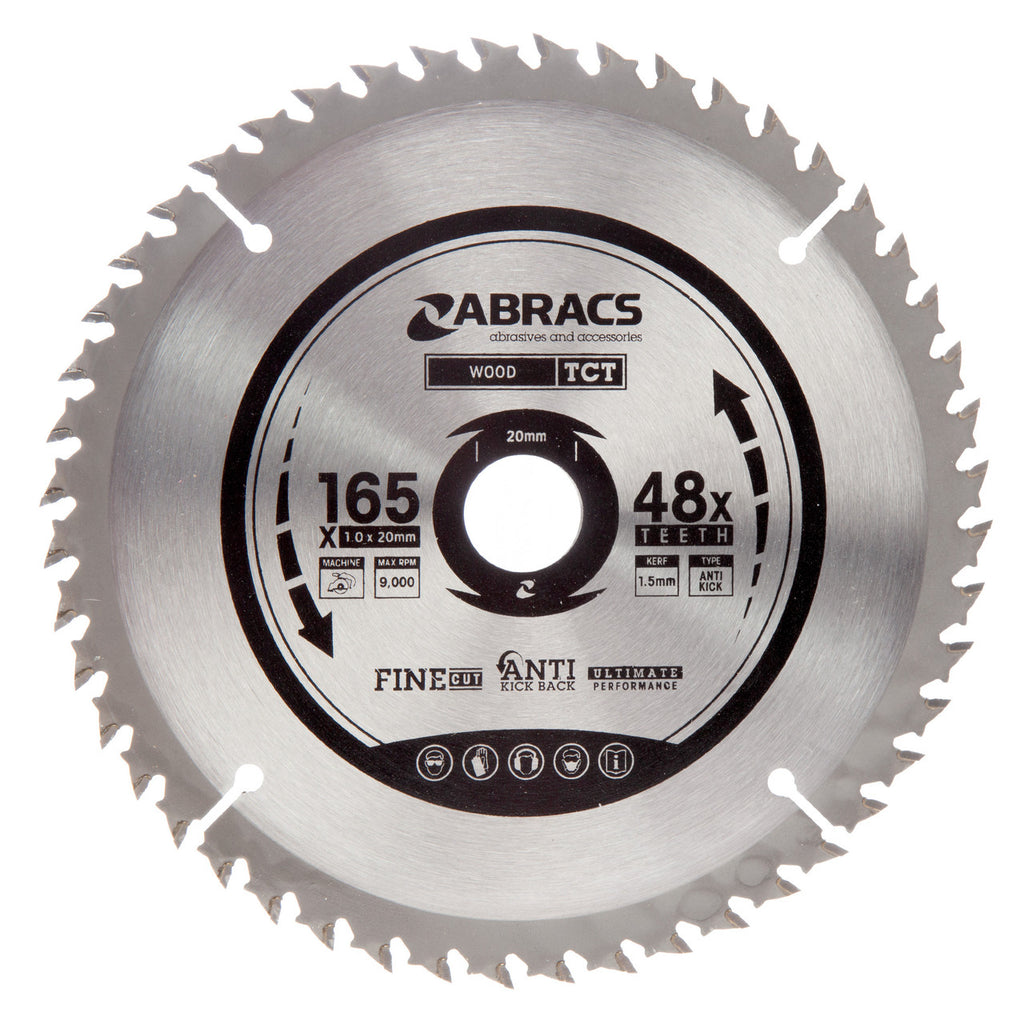 Abracs TCTC16548 TCT Cordless Circular Saw Blade for Wood 165 x 20mm x 48T