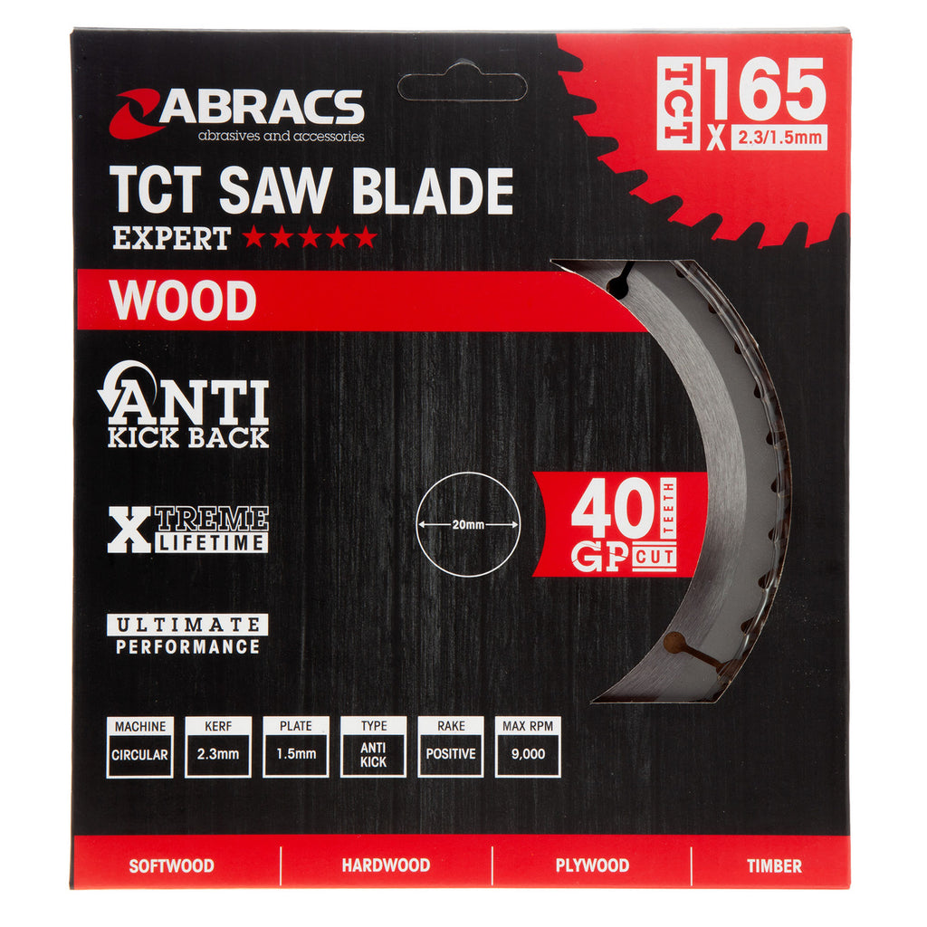 Abracs TCT16540 TCT Circular Saw Blade for Wood 165 x 20mm x 40T in packaging